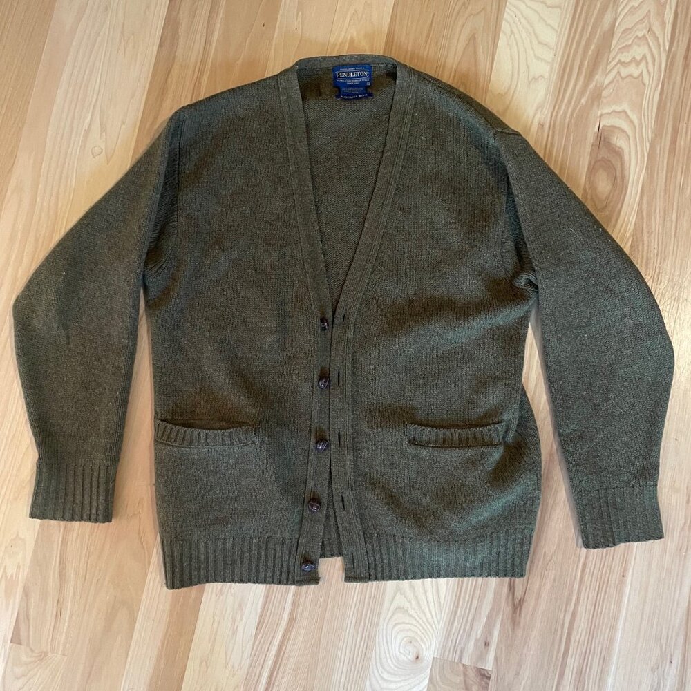 PENDLETON Vintage Heathered Green Wool Cardigan, Men's S or Women's M